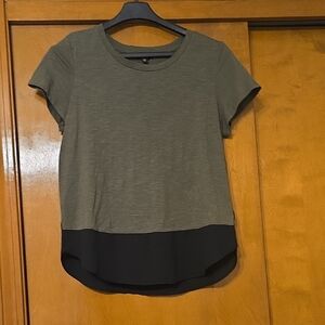 Express Two-Tone Short Sleeve Top in Olive and Black